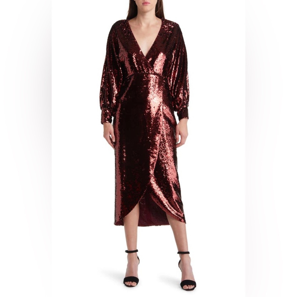 Ted Baker Emmalee Sequin Dress in Wine/Burgundy US Size 8